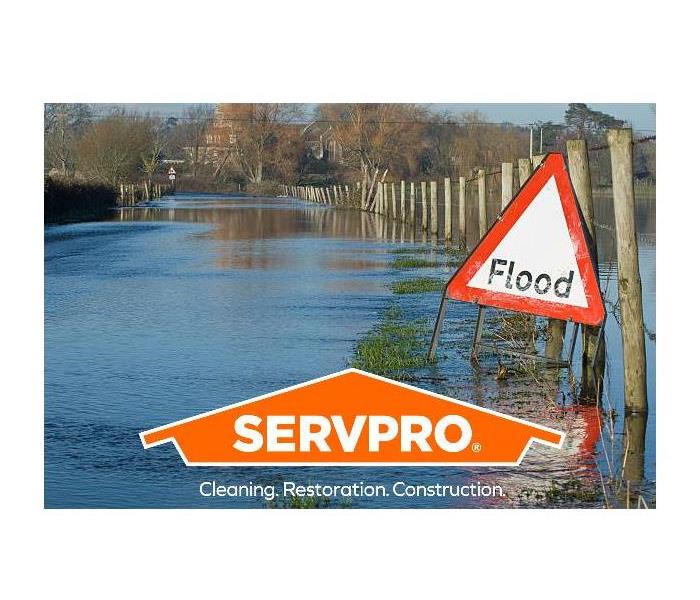 Flooded area with warning sign